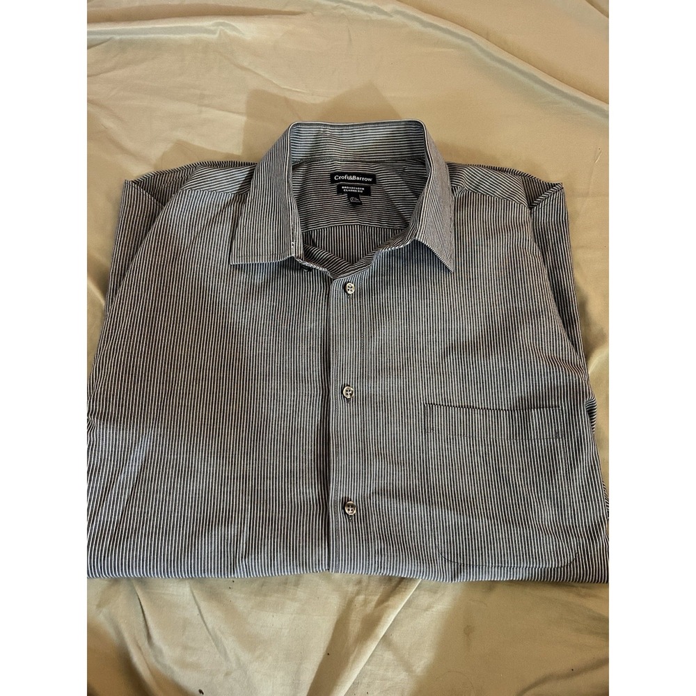 Croft & Barrow Men's Dress‎ Shirt 17.5 34/35 Grey White Pinstripe Classic Fit